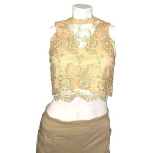 Romeo Juliet‎ Couture Womens Lace Cropped Tank Top Size Small Boho Back Zipper